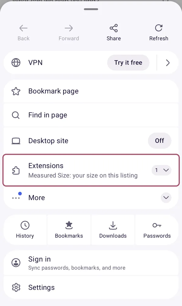 Firefox's menu. The "Extensions" row is outlined.