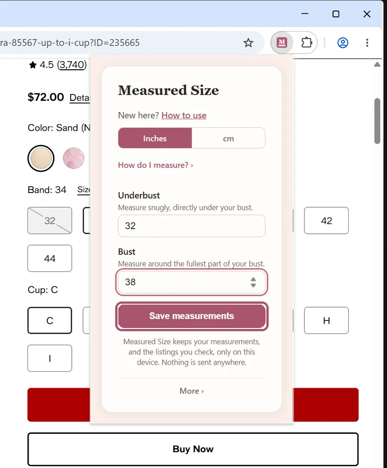 The same box. The "Save measurements" button is outlined.