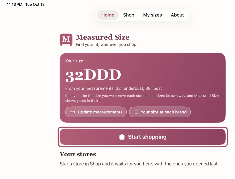 Home. The "Start shopping" button is outlined.