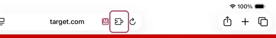 The top of Safari on an iPad. The Manage Extensions button, a puzzle piece at the right end of the address bar, is outlined.