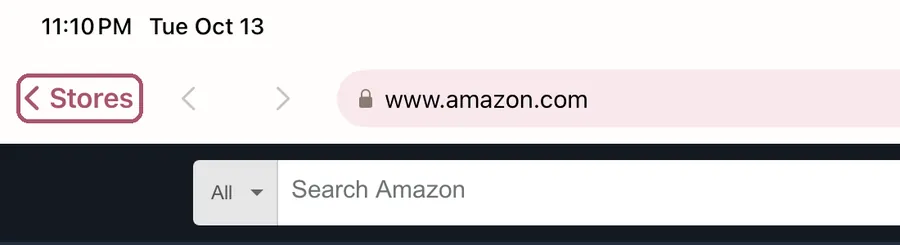 The top of the Shop tab inside a store. "Stores" is outlined.