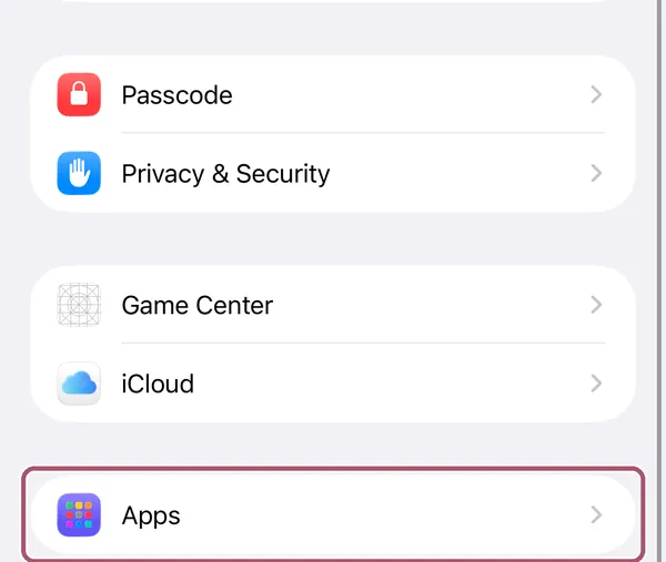 The Settings app. The "Apps" row is outlined.