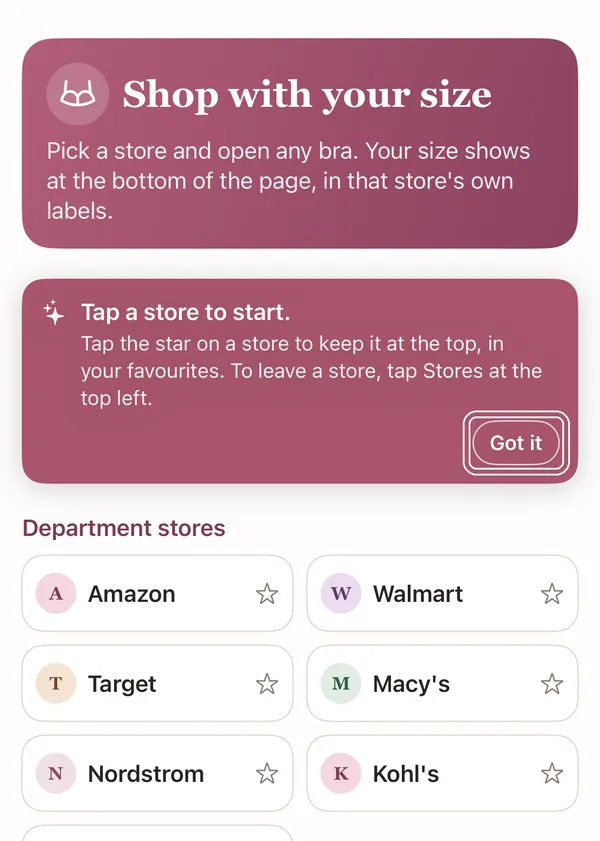 The Shop tab's stores, with the tip "Tap a store to start." Its "Got it" button is outlined.