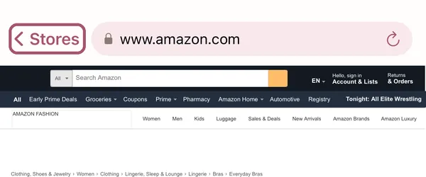 The top of the Shop tab inside a store. "Stores" is outlined.