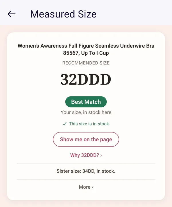 The Measured Size card in Firefox on an Android phone.